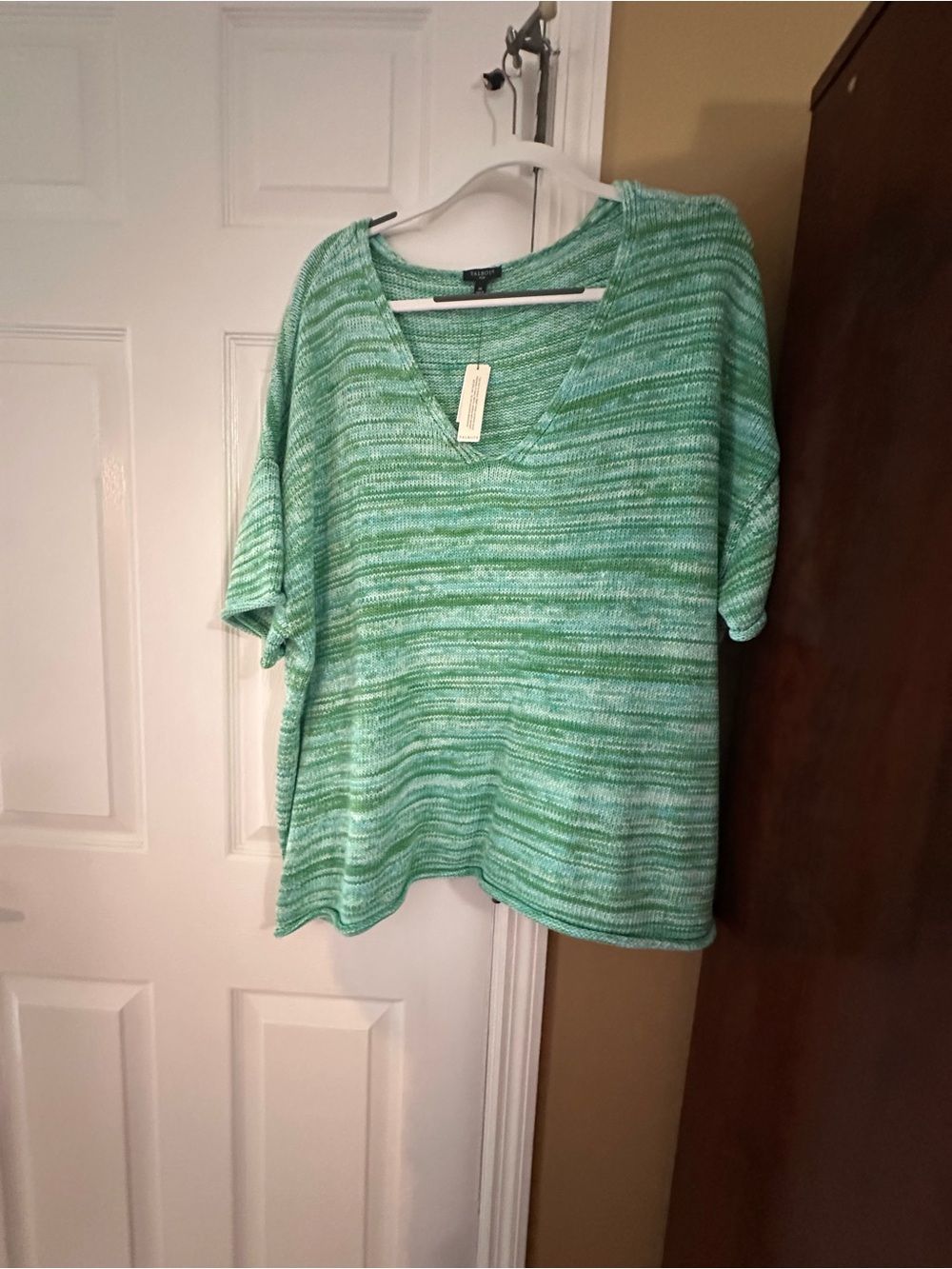 Talbots Mint Green Striped V-Neck Knit Pullover